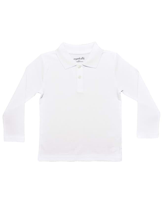 Polo Yaka Basic Beyaz Uzun Kollu Çocuk T-shirt resmi